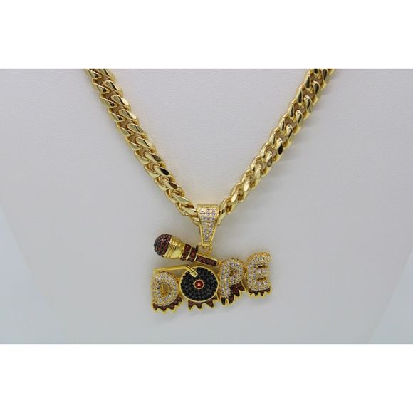 Dope with Microphone Turntable Necklace 14K GF